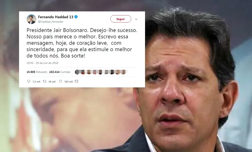 Um dia após derrota, Haddad deseja ‘sucesso’ a Bolsonaro pelo Twitter