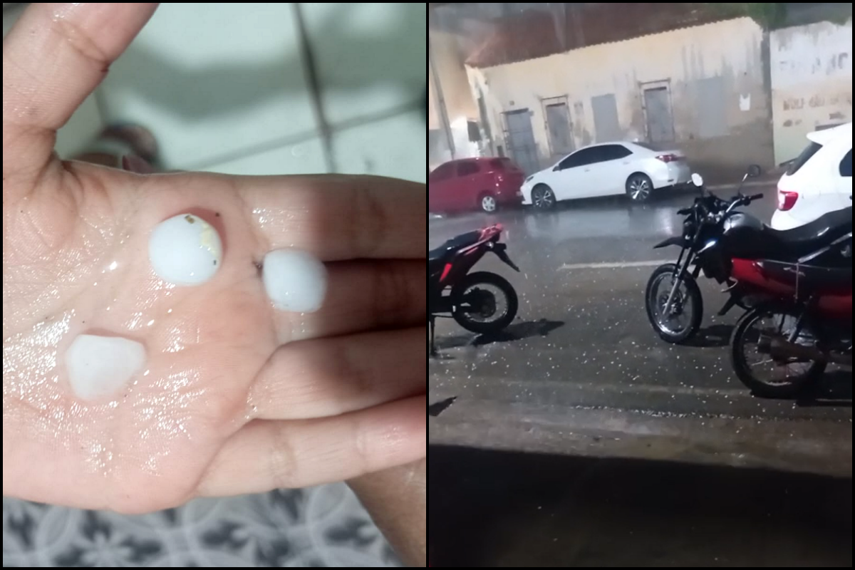 Vídeos recebidos pelo Aratu On mostram registros da chuva de granizo que caiu em Xique-Xique, nesta segunda-feira (29). Foto: Redes Sociais