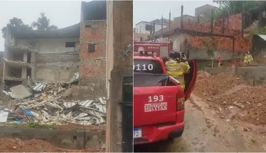 Prédio desaba em Salvador devido às fortes chuvas que atingem a capital