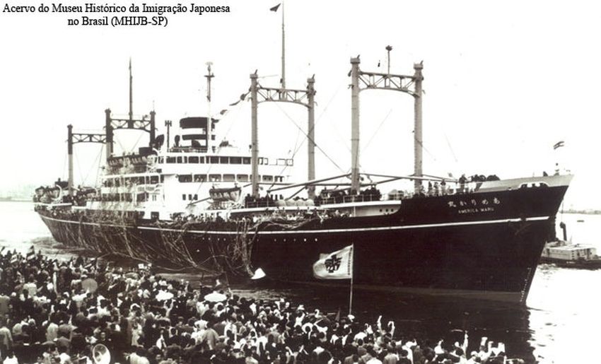 Amerika Maru deixando o Japão. Foto: Acervo do Museu Histórico da Imigração Japonesa no Brasil