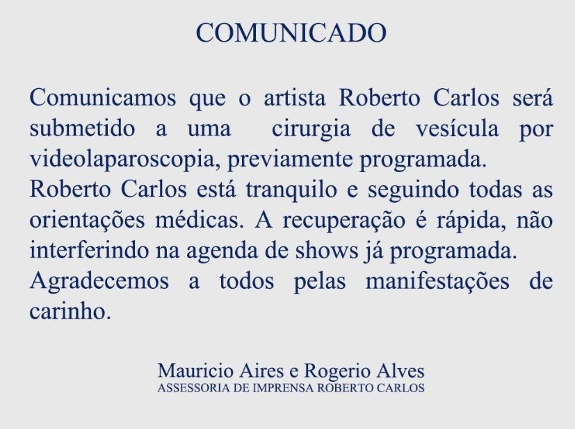 Roberto Carlos Comunicado Oficial