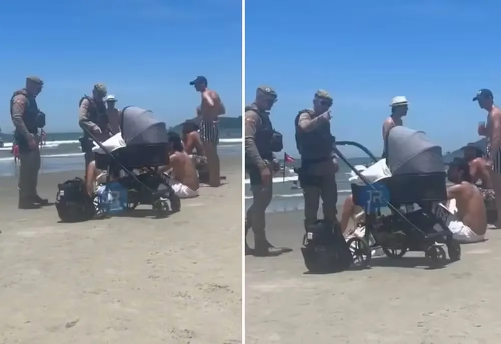 VÍDEO: PMs pedem para pais tirarem bebê de sol forte em praia