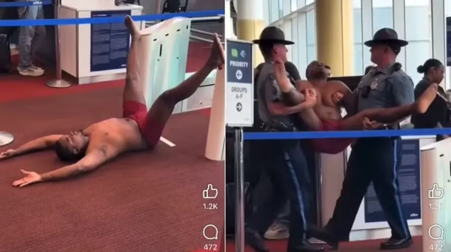 Passageiro faz 'striptease' em aeroporto e é detido pela polícia; vídeo