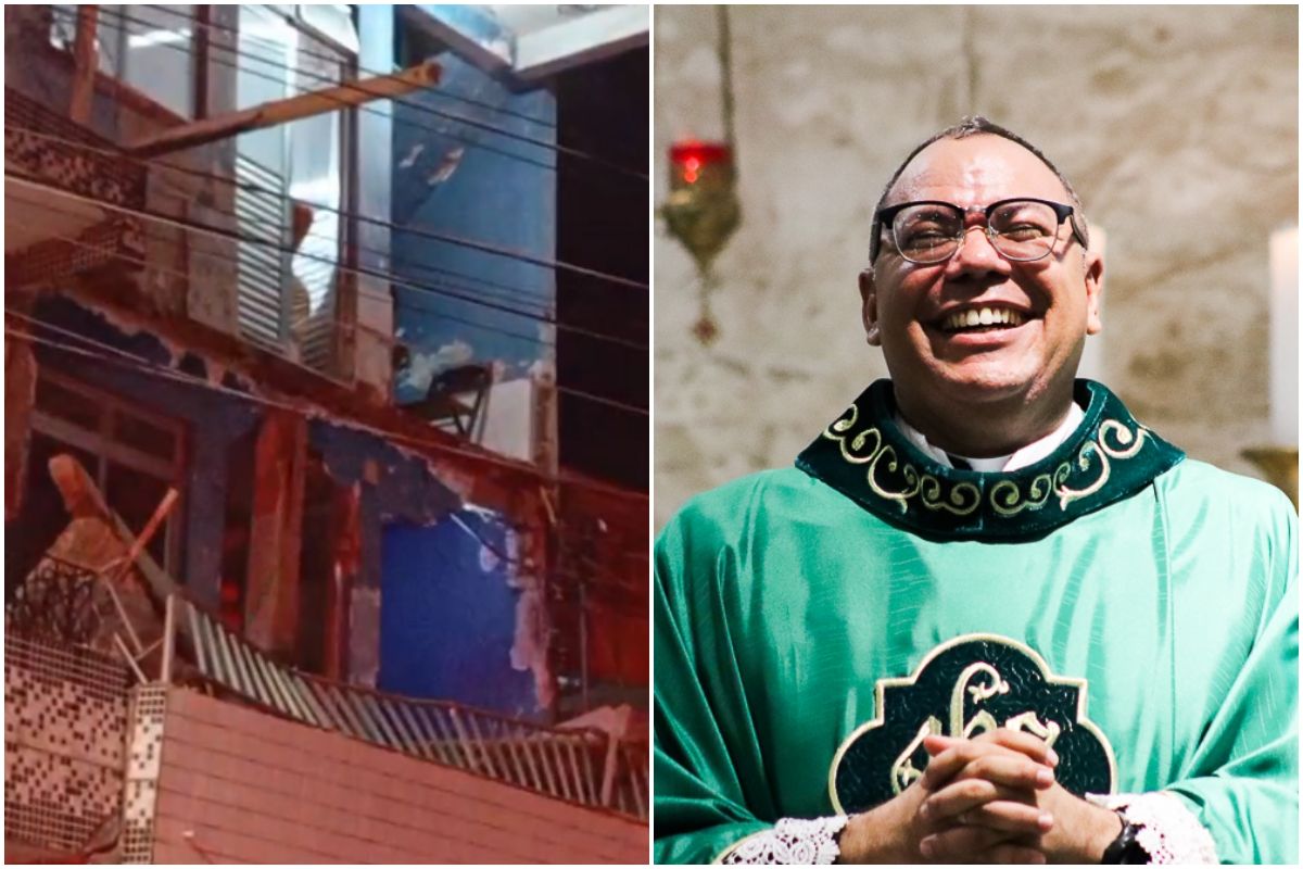 O padre Carlos Augusto, da Paróquia Santos Cosme e Damião, e mais duas mulheres estão entre as vítimas do desabamento da laje na mata escura. Foto: Redes Sociais e Arquidiocese de Salvador