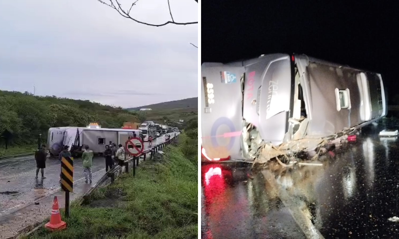 VÍDEO: ônibus com 40 passageiros tomba e deixa 16 feridos na Bahia.Foto: Reprodução