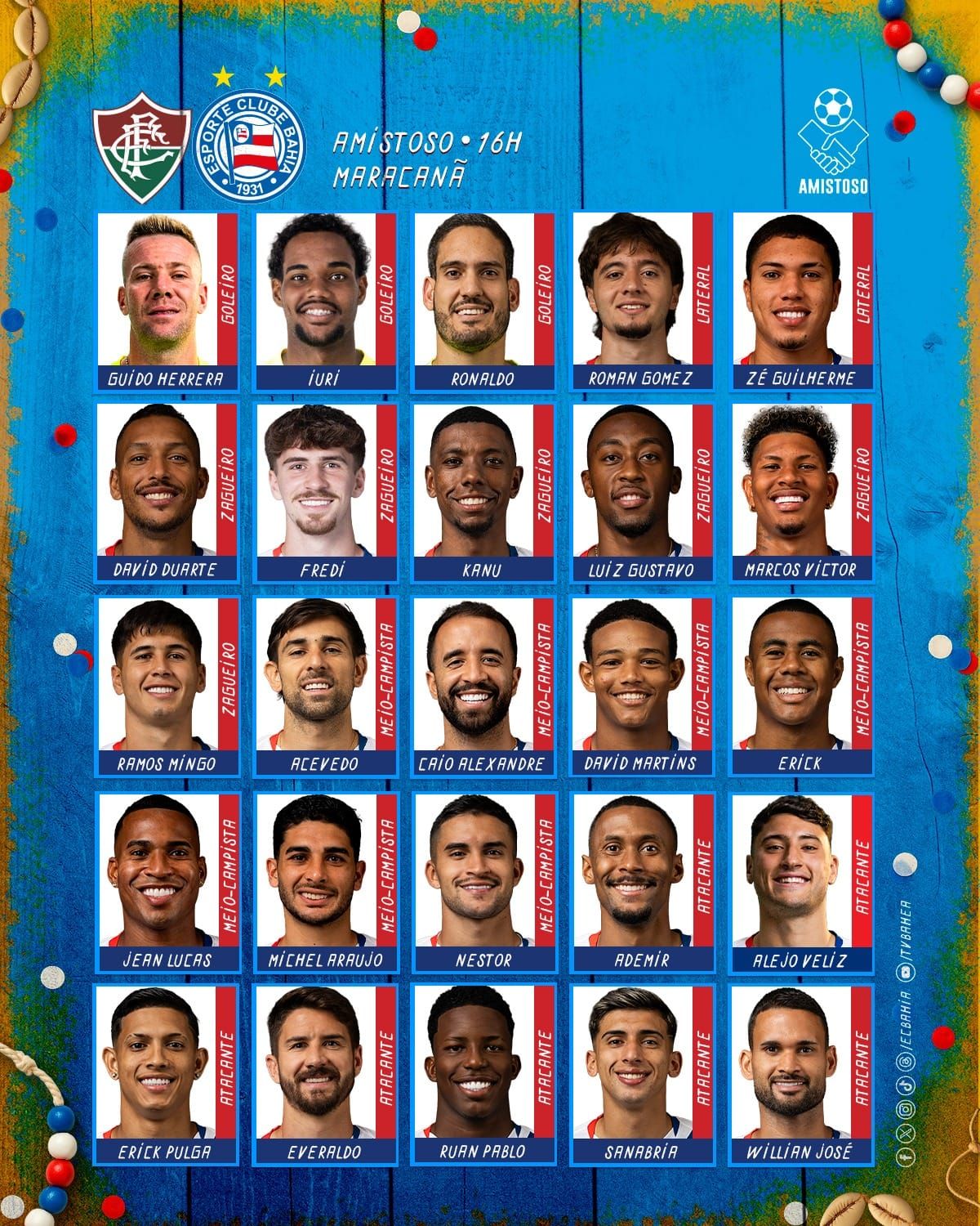 Bahia divulga relacionados para amistoso contra o Fluminense