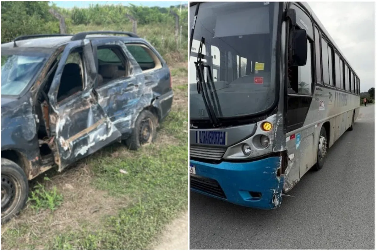 Acidente entre carro e ônibus deixa quatro pessoas feridas no Sul baiano