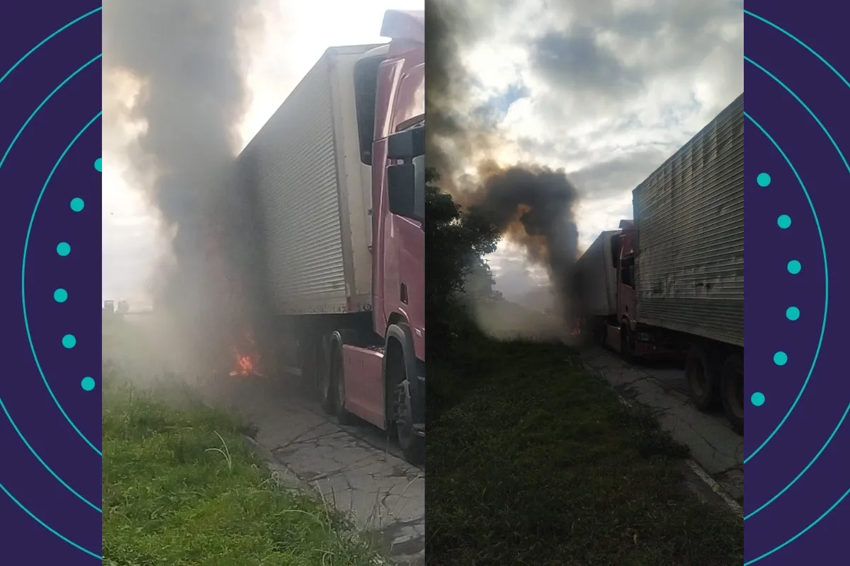 Vídeo: carreta pega fogo e provoca interdição parcial na BR-116 na Bahia
