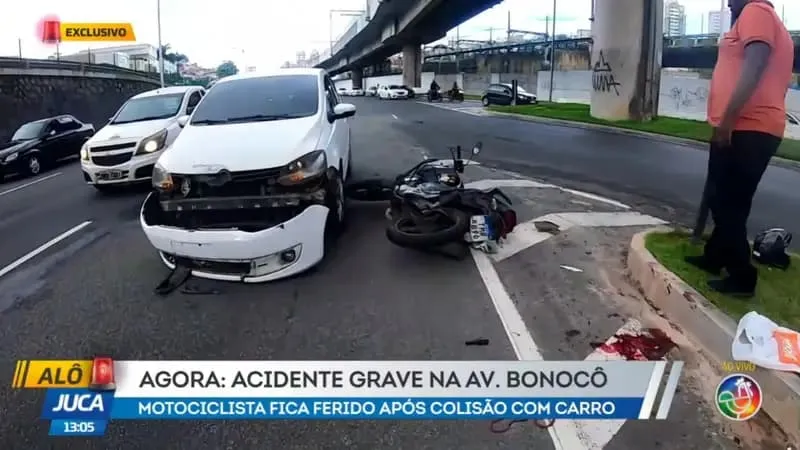 Acidente deixa motociclista gravemente ferido na Avenida Bonocô, em Salvador