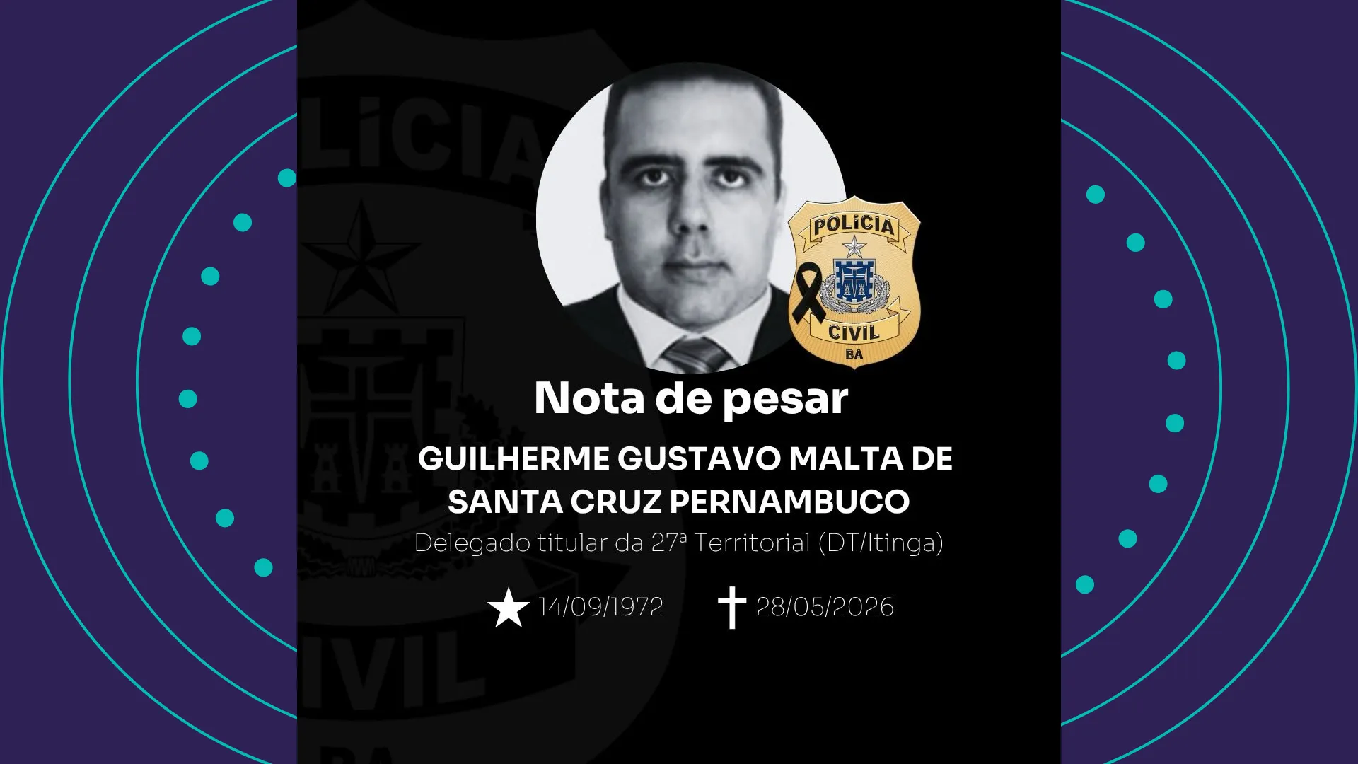 Quem era Guilherme Pernambuco, delegado encontrado morto em Lauro de Freitas