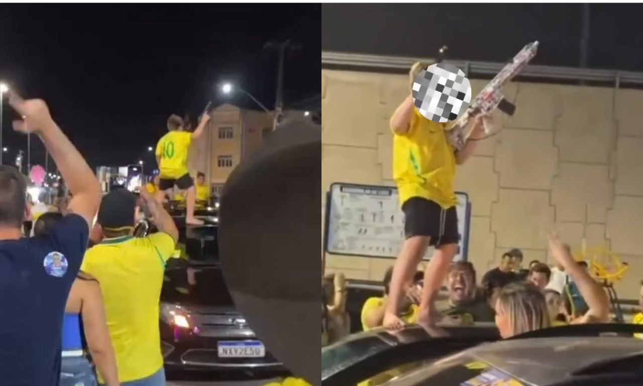 Crian&ccedil;a aparece com objeto semelhante a arma durante comemora&ccedil;&atilde;o pol&iacute;tica no RN.Foto: reprodu&ccedil;&atilde;o