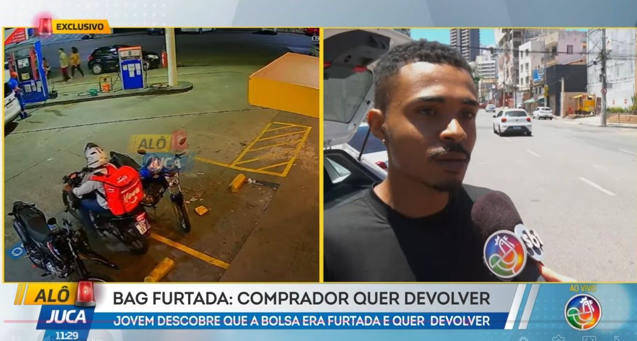 Entregador Descobre Que Bag Comprada Pela Internet Era Furtada E Tenta Devolver Ao Dono Em Salvador. | Foto: Reprodu&ccedil;&atilde;o TV Aratu 