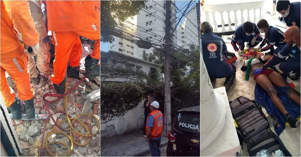 Casarão desaba no bairro da Graça e deixa duas pessoas soterradas