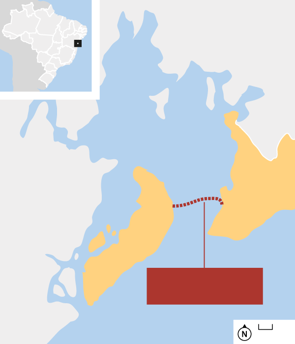 Ilustração da travessia Salvador-Itaparica, a ser coberta pela ponte. Foto: Reprodução/Folha de S. Paulo