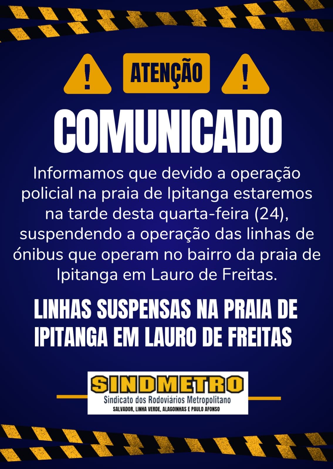 O aviso foi divulgado pelo Sindicato da categoria por meio do Instagram. | Foto: Redes Sociais