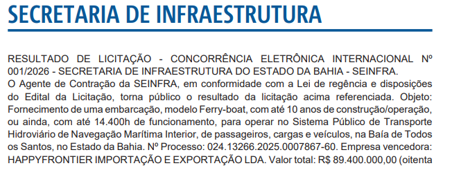 Licita&ccedil;&atilde;o ferry 
