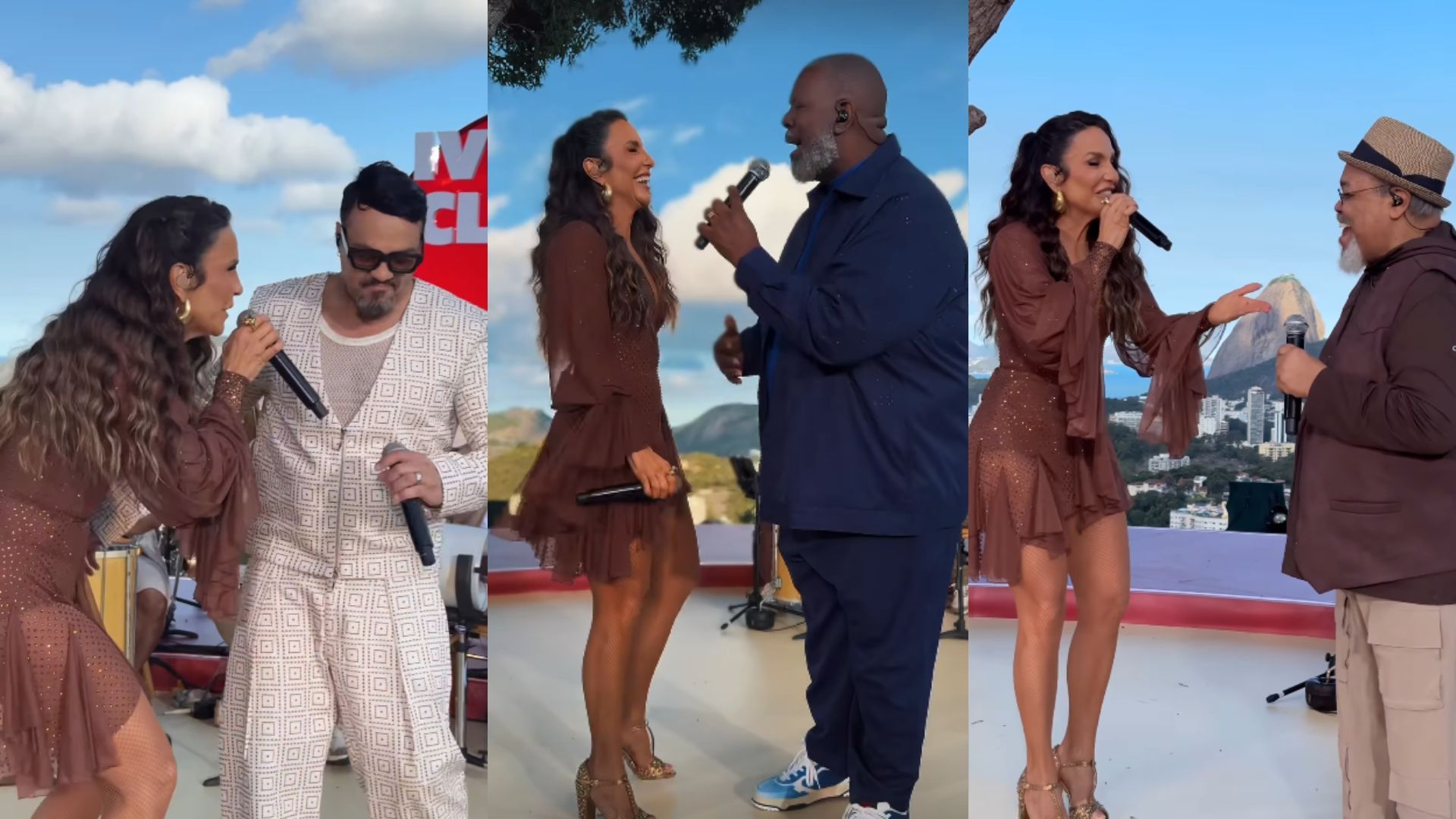 Ivete com Belo, Péricles e Jorge Aragão em gravação do audiovisual do Ivete Clareou | Imagens: redes sociais