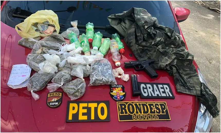 Suspeito é preso com pistola 9mm e R$5,4 mil em drogas em Castelo Branco