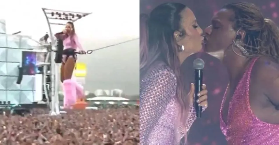 Ivete voa sobre público e beija Liniker durante show no Rock In Rio
