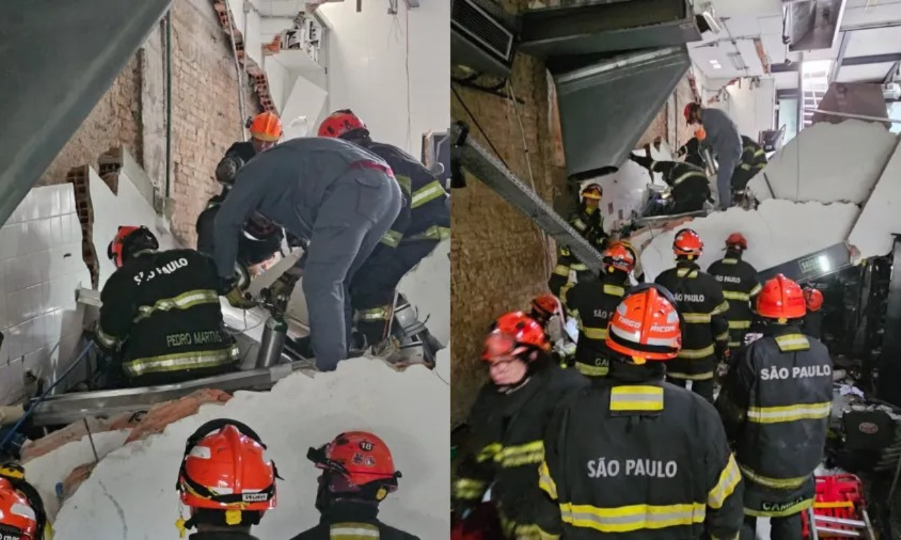 Explosão em restaurante de Henrique Fogaça deixa duas vítimas soterradas.Foto: Corpo de Bombeiros