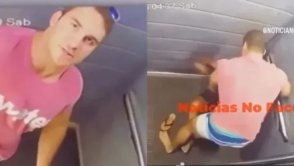 Agressão elevador. Foto: Câmera de segurança