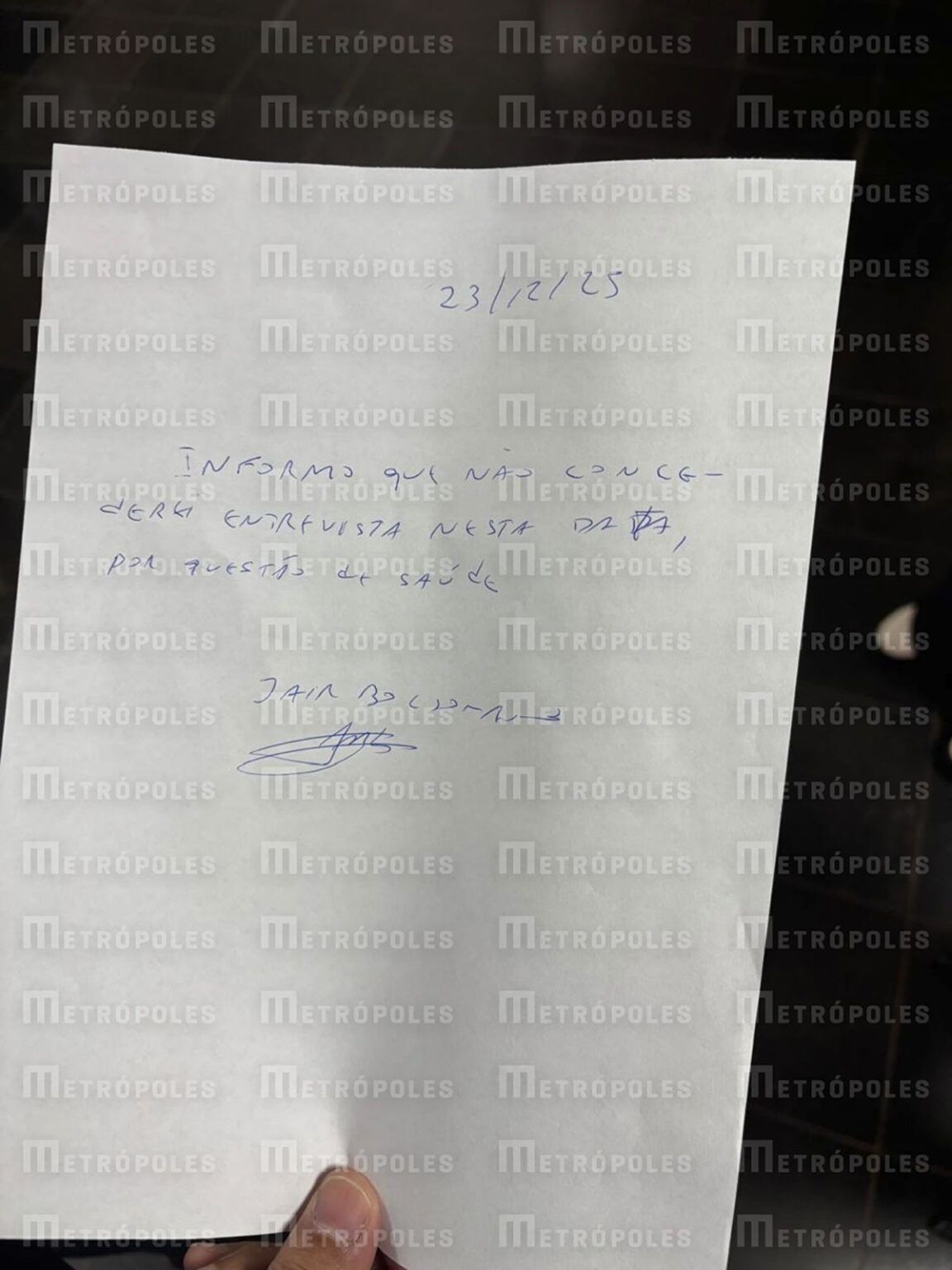 Bilhete Jair Bolsonaro. Foto: reprodu&ccedil;&atilde;o Metropoles