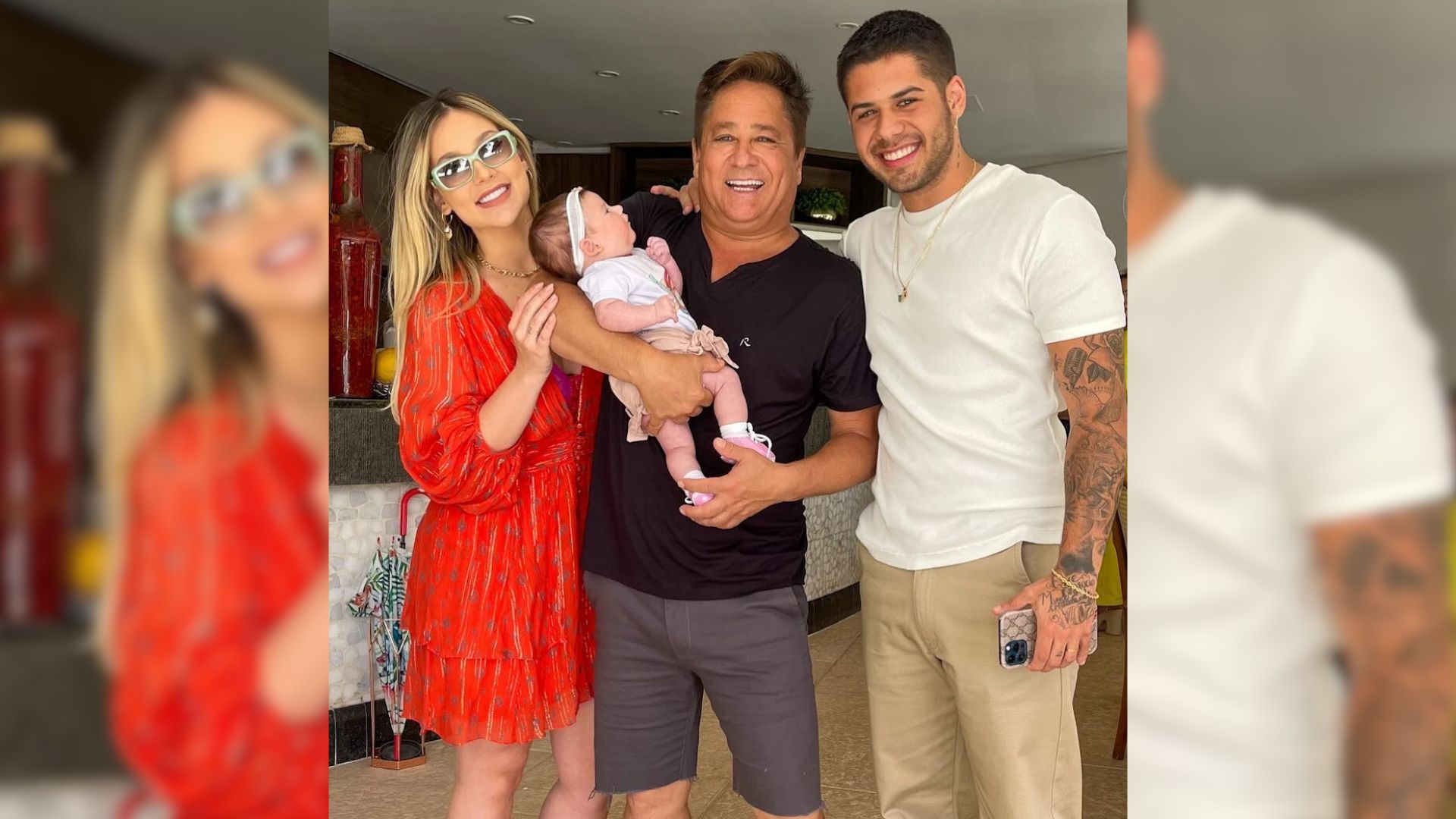 Leonardo com o filho Zé Felipe, uma das netas e a ex-nora, Virgínia | Foto: reprodução/redes sociais