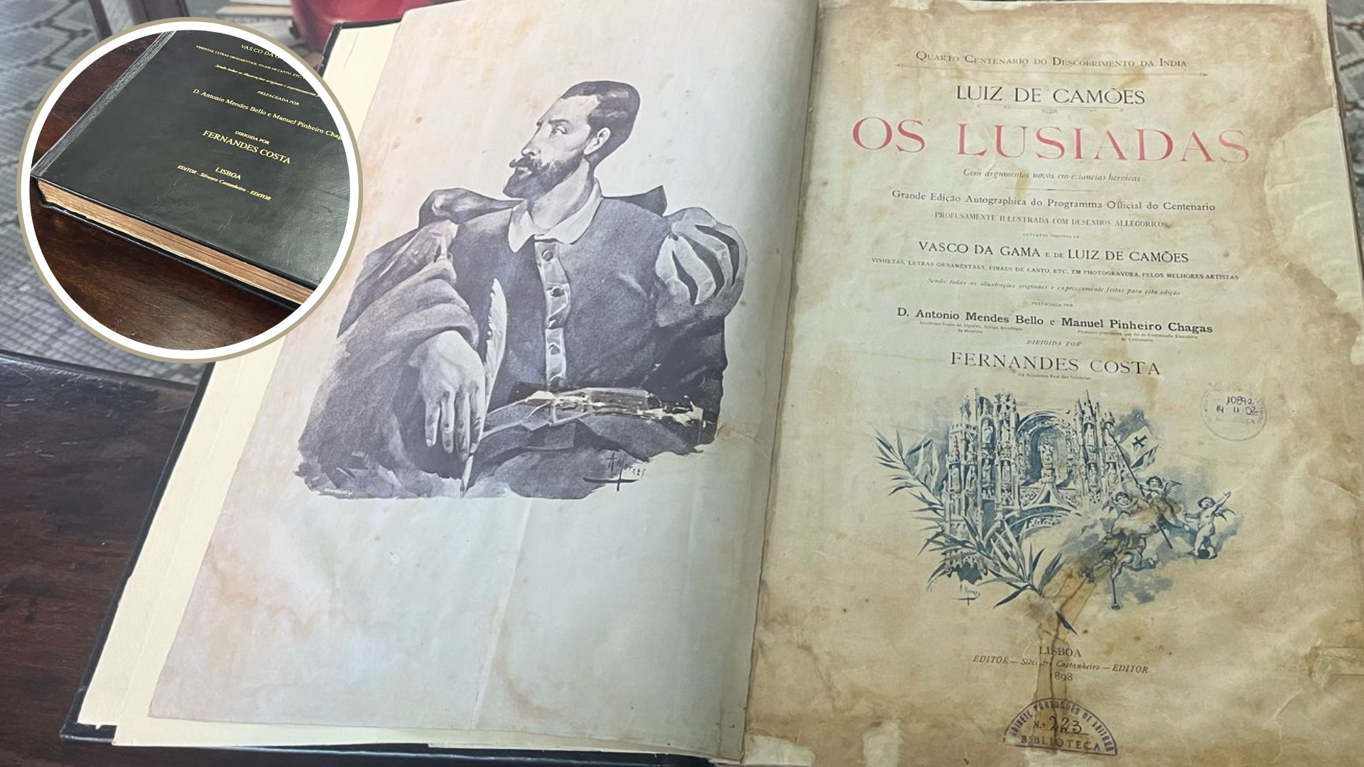 Edição de 1898 de 'Os Lusíadas', de Camões, tem papel folheado a ouro (detalhe) | Fotos: Juana Castro/Aratu On