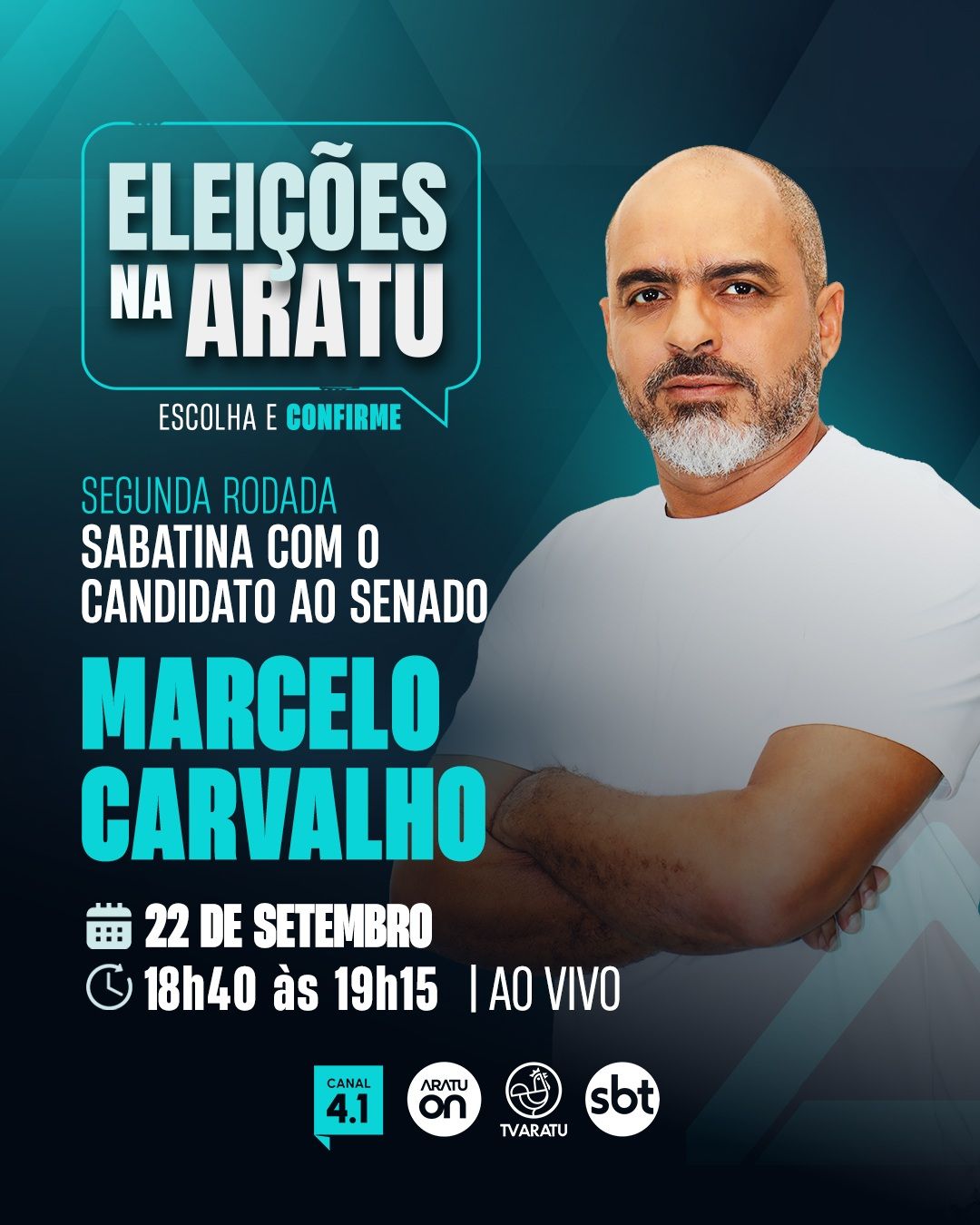 Marcelo Carvalho participa de sabatina na TV Aratu. Foto: Reprodu&ccedil;&atilde;o | TV Aratu