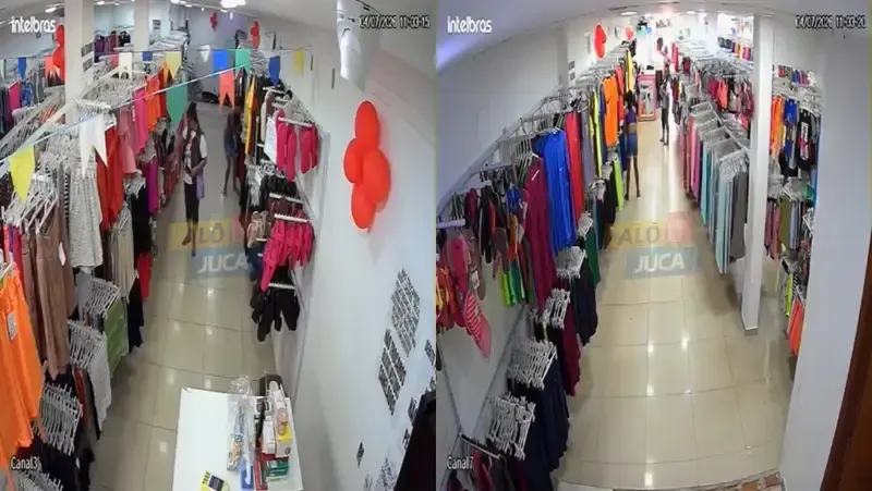 mulher &eacute; flagrada furtando roupas em loja S&atilde;o Caetano, em Salvador. Foto: Reprodu&ccedil;&atilde;o Al&ocirc; Juca