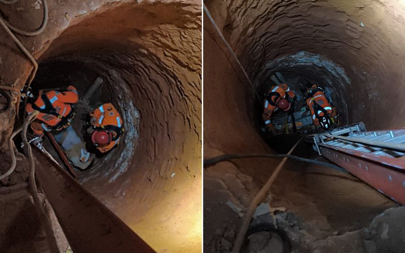 O buraco ficava dentro da resid&ecirc;ncia e exigiu uma opera&ccedil;&atilde;o de salvamento em altura para retirar a v&iacute;tima com seguran&ccedil;a/Foto: Reprodu&ccedil;&atilde;o&nbsp;