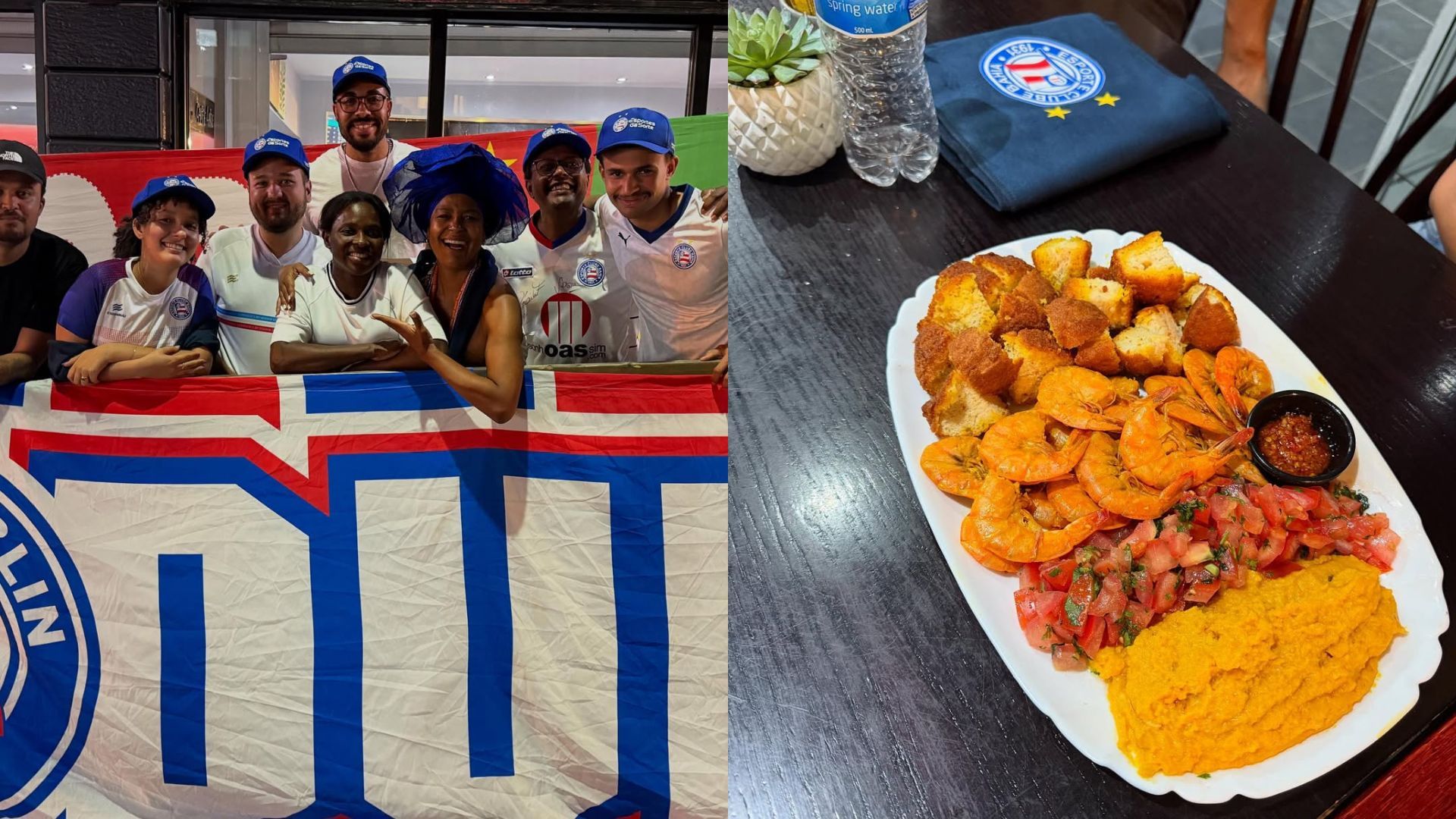 Jamie com a Uk tricolor e quando provou acarajé | Fotos: arquivo pessoal