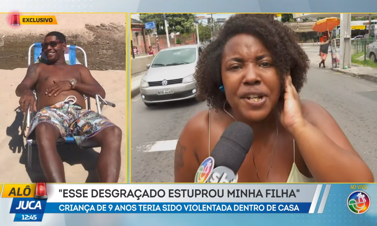 M&atilde;e flagra ex-companheiro abusando de enteada de 9 anos em Salvador.Foto: TV Aratu