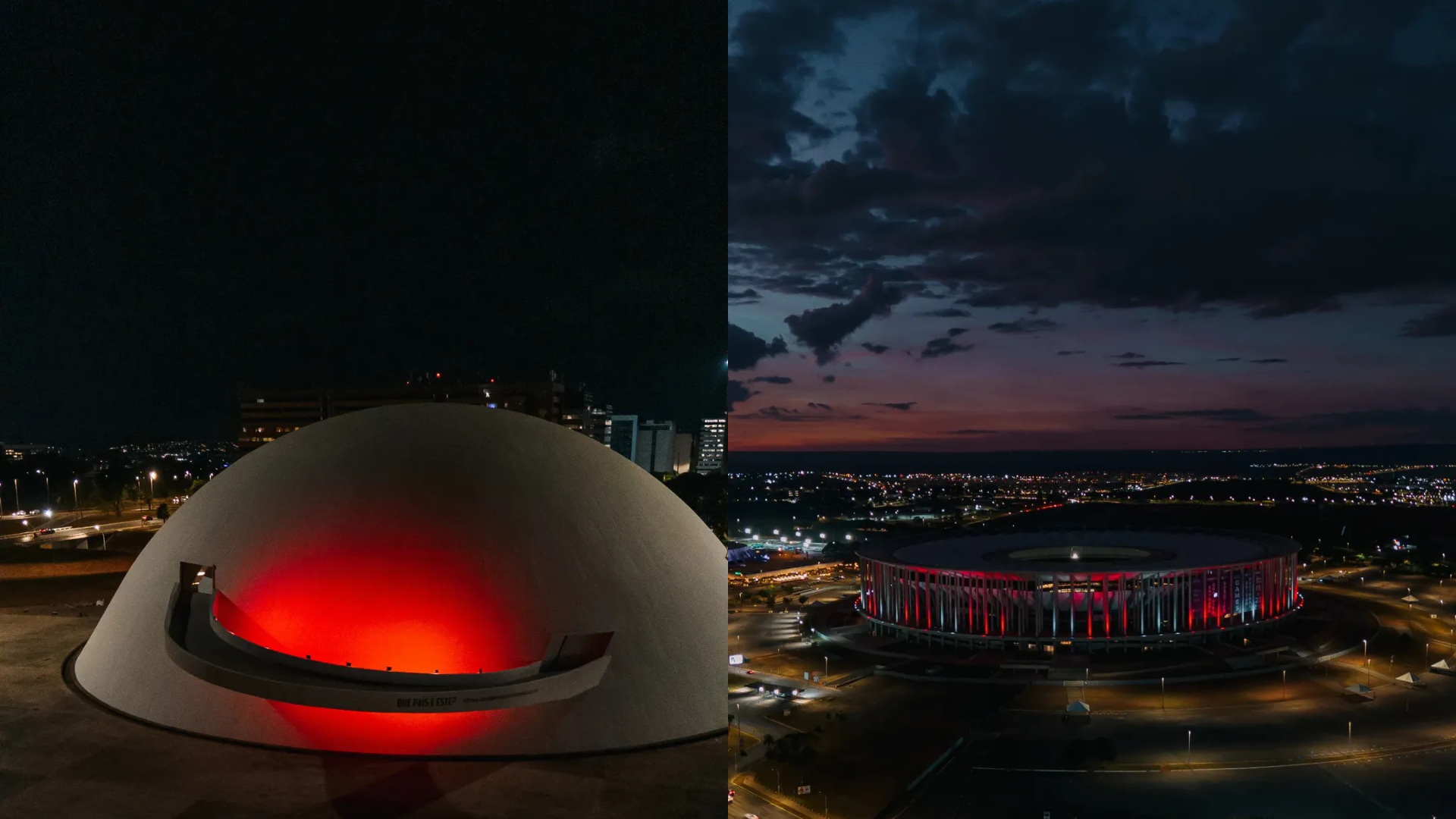 Monumentos de Brasília decorados com as cores da bandeira do Japão. Foto: Harumi yukawa