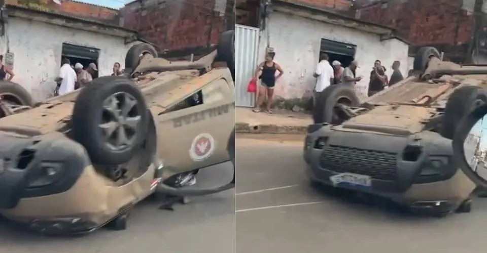 Viatura da PM capota durante ação policial na região da Fazenda Grande I