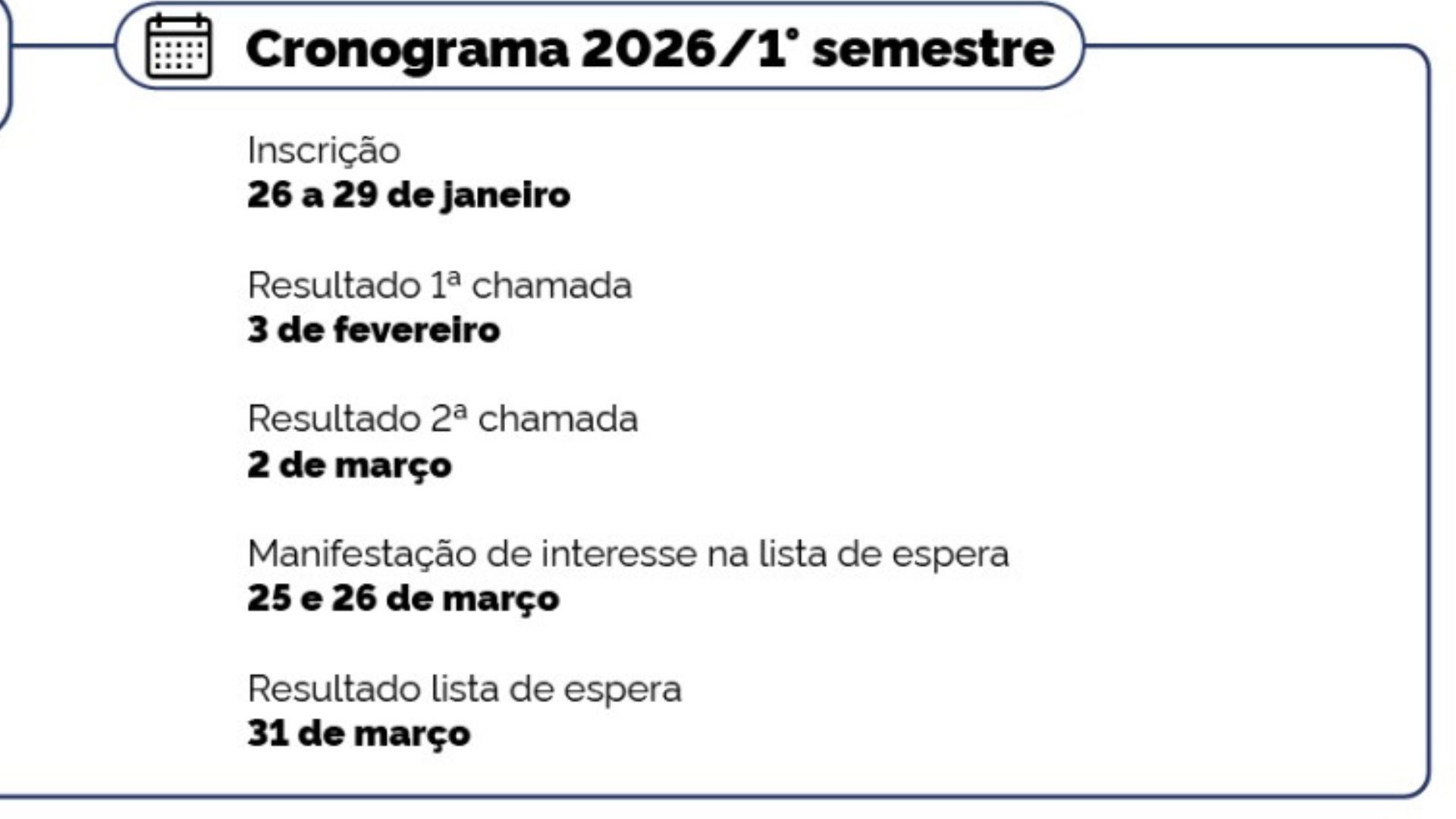 Cronograma. Foto: divulgação