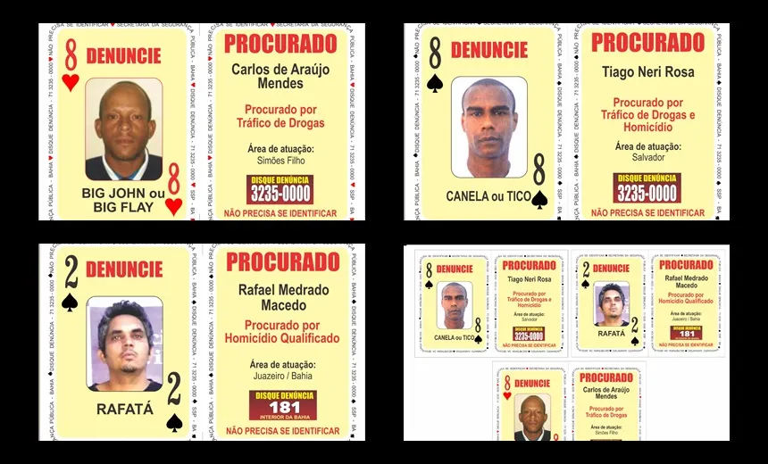 Traficante, homicida e suspeito de tráfico de drogas são inseridos no 'Baralho do Crime'