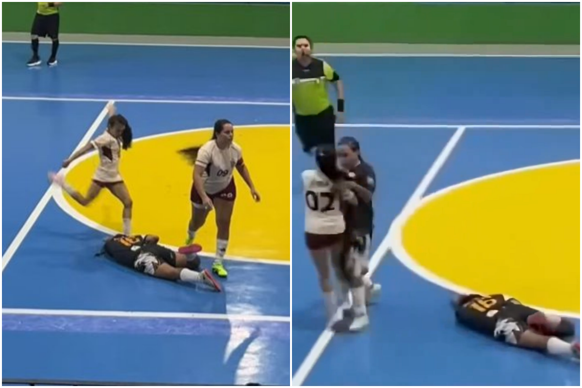 Jogadora de futsal &eacute; suspensa por cinco anos ap&oacute;s agredir advers&aacute;ria durante jogo.Fotos: Redes Sociais