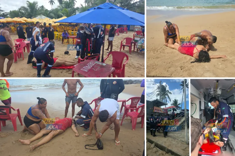 Mulher é resgatada após afogamento na Praia de Itapuã, em Salvador