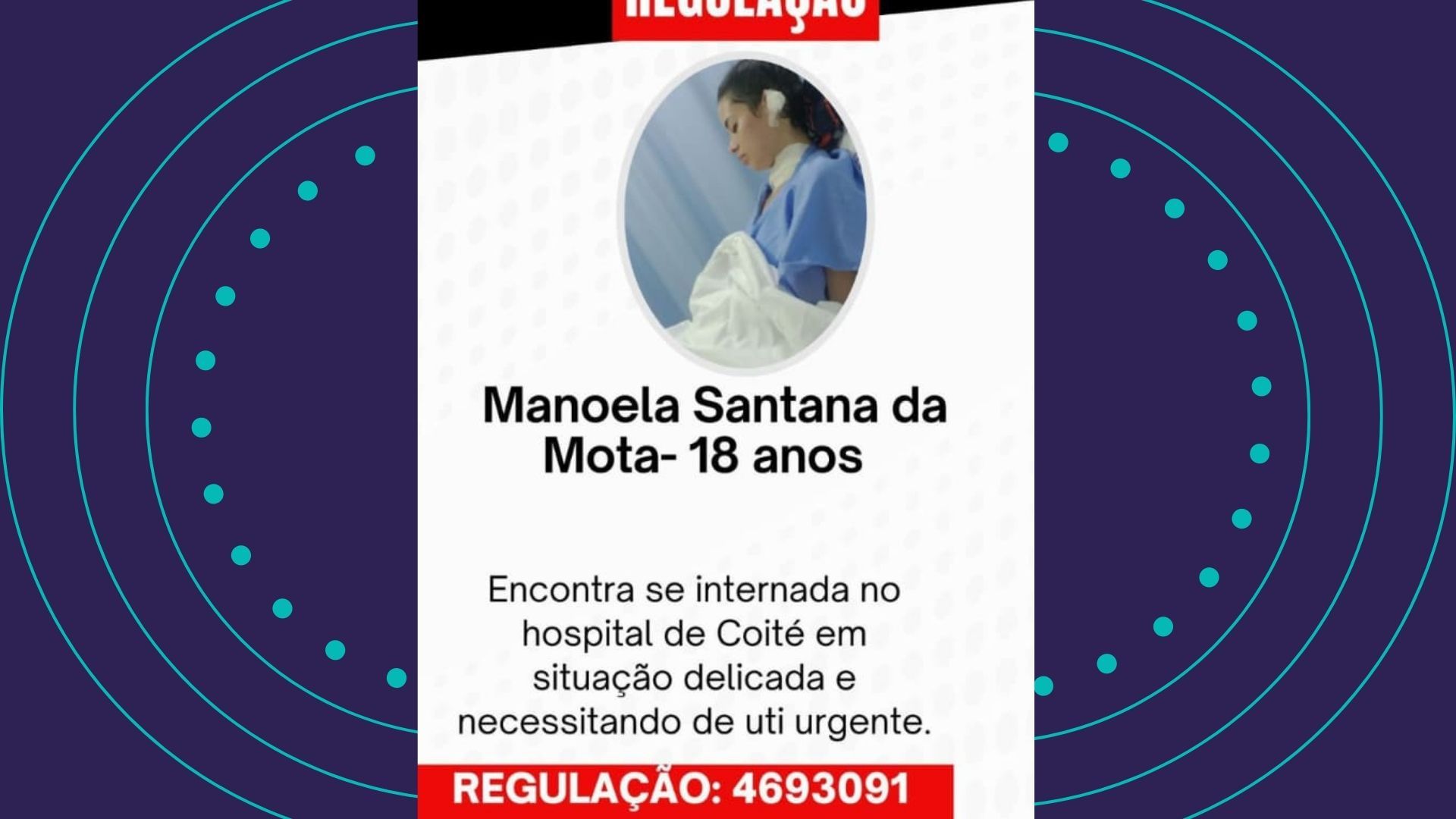 Manoela Mota está internada no Hospital de Conceição do Coité