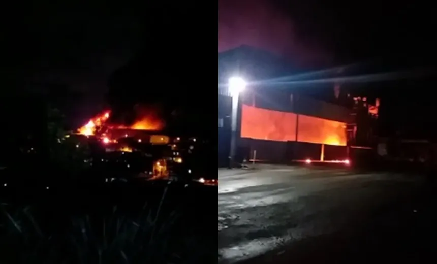 Incêndio atinge galpão em fábrica de colchões na Valéria