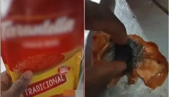 Tempero diferente: mulher encontra pedaço de pano sujo dentro de pacote de molho de tomate