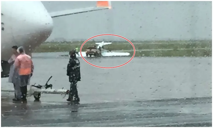 Após forte tempestade, avião vira em aeroporto de Maringá; ventos chegaram a 110 km/h