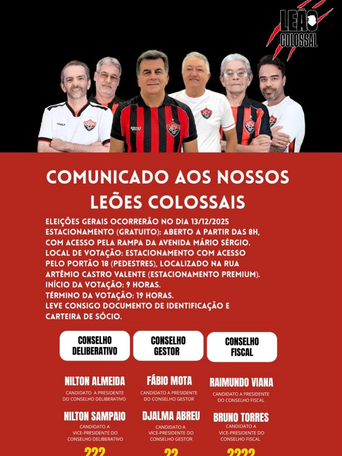Candidatos da chapa Leão Colossal nas eleições do Vitória | Foto: divulgação