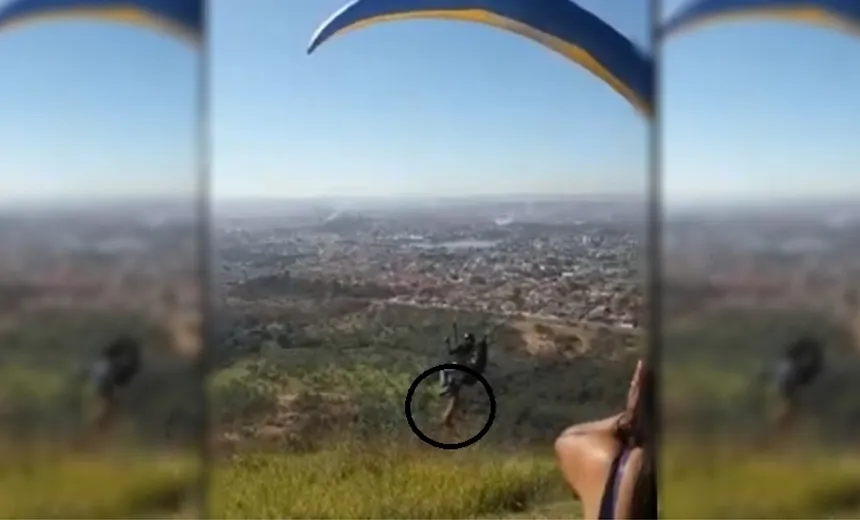 Cão 'voa' após morder mochila de praticante de parapente; veja vídeo