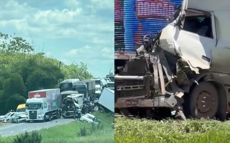 Al&eacute;m da carreta, outros ve&iacute;culos de passeio e utilit&aacute;rios se envolveram na colis&atilde;o, aumentando a complexidade do atendimento na rodovia/Foto: Reprodu&ccedil;&atilde;o&nbsp;