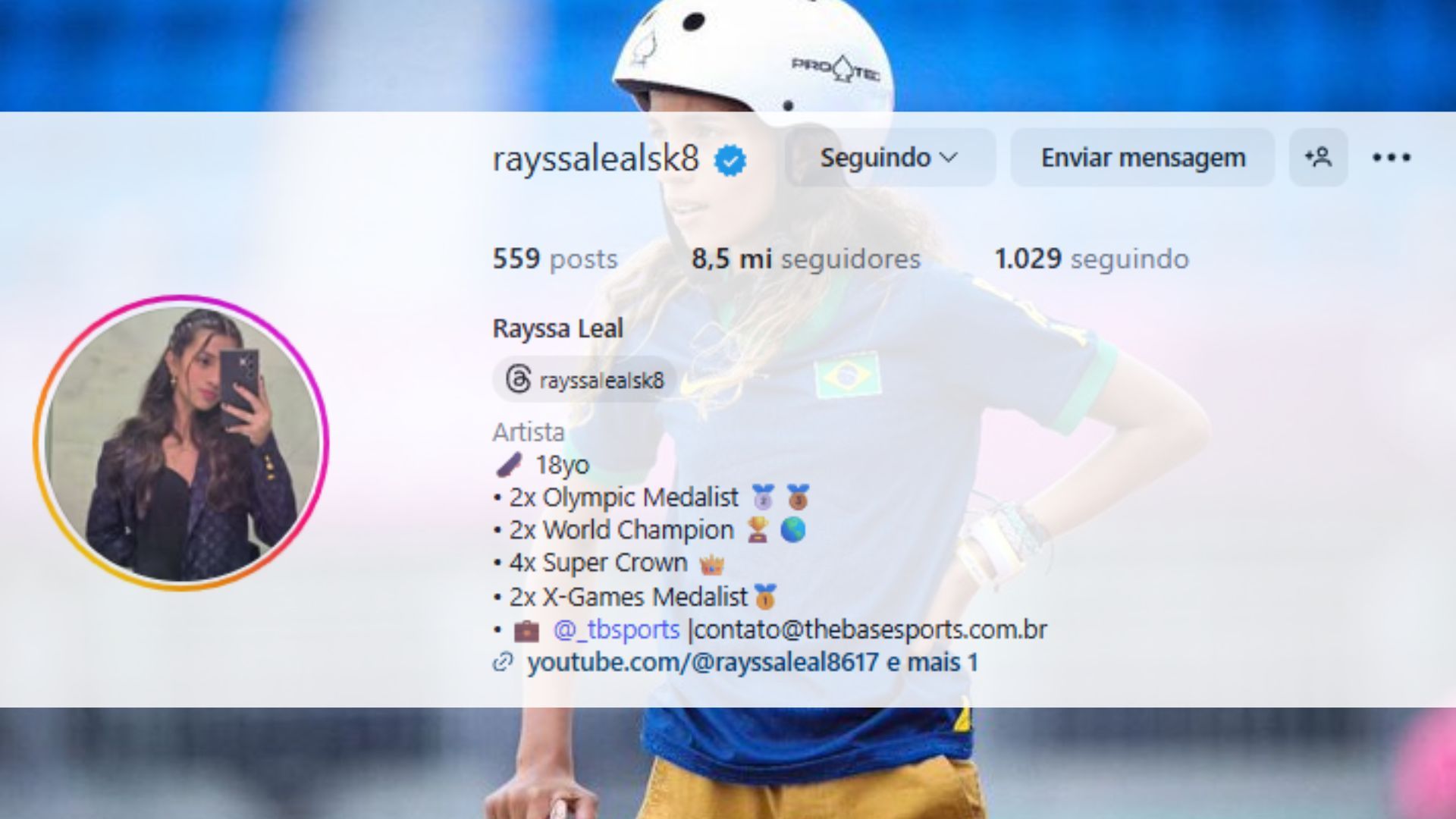 Rayssa Leal j&aacute; colocou a nova idade na bio do Instagram | Imagem: reprodu&ccedil;&atilde;o