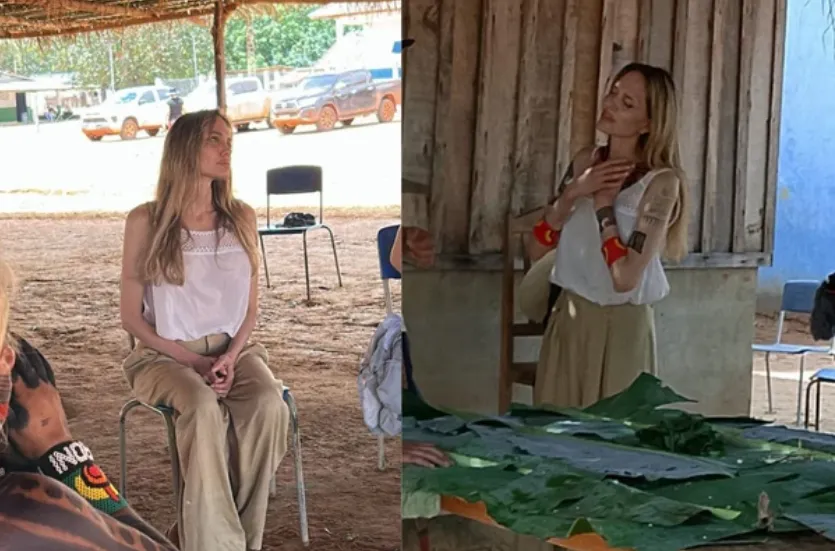 Angelina Jolie visita aldeia indígena no Brasil e surpreende fãs 