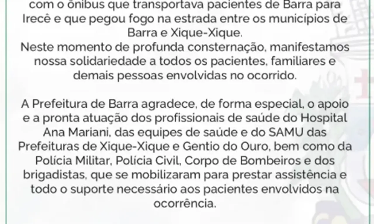 Nota De Solidariedade Das Prefeituras De Xique Xique E Barra. Foto: Divulga&ccedil;&atilde;o