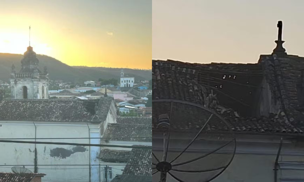 Parte de teto de igreja desaba em Cachoeira. Foto: redes sociais